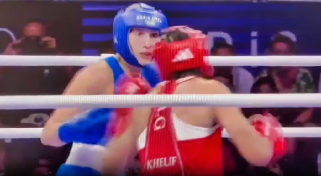 Imane Khelif and Angela Carini in boxing ring