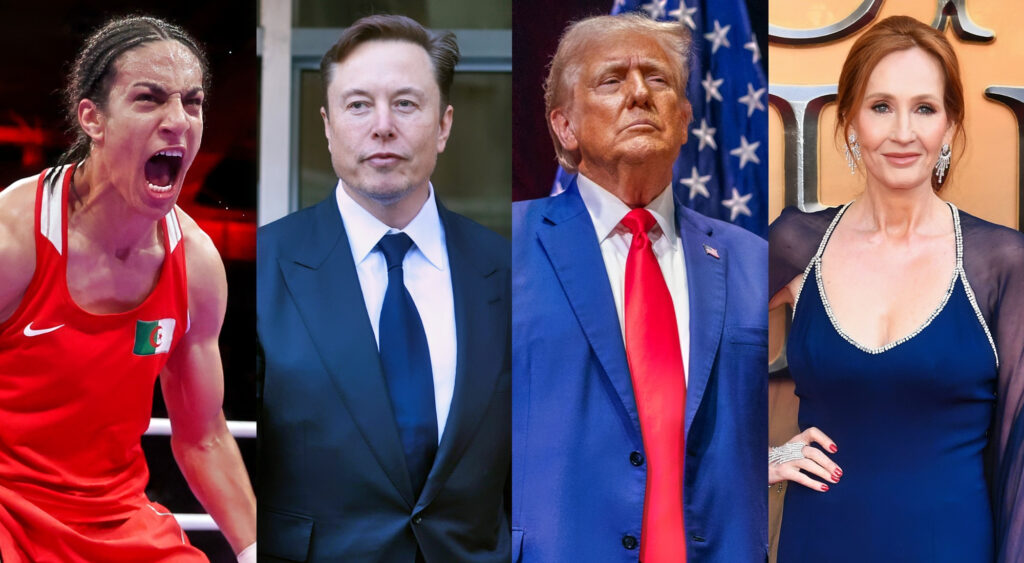 Photos of Imane Khelif, Elon Musk, Donald Trump, and JK Rowling