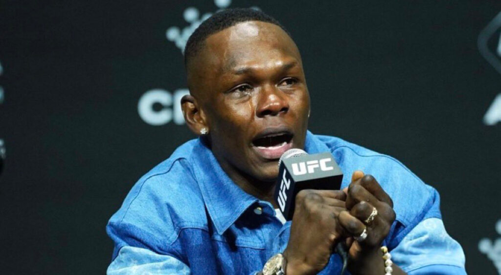 Israel Adesanya cries at the UFC 305 Press conference 