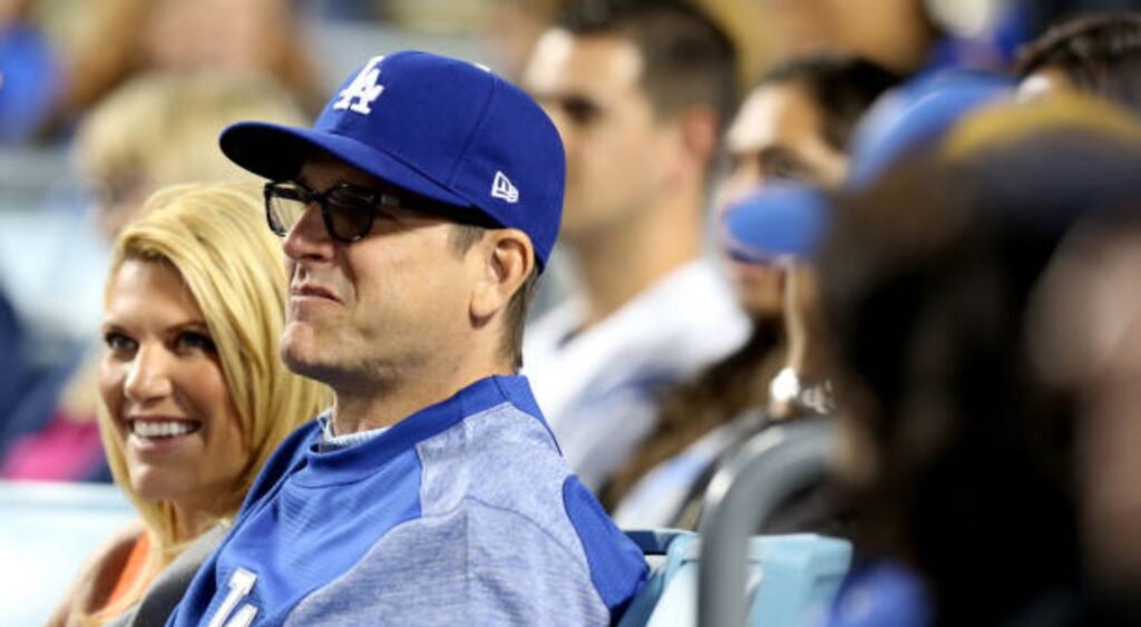 Coach enjoys the Dodgers game with wife Sarah Feuerborn Harbaugh