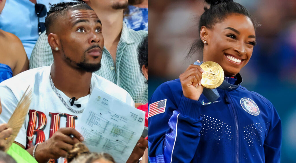 Photos of Jonathan Owens and Simone Biles at the Olympic Games