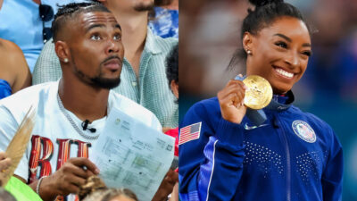 Photos of Jonathan Owens and Simone Biles at the Olympic Games