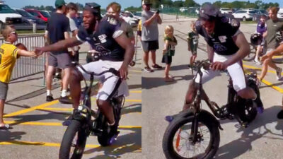 Photos of Lamar Jackson on bike