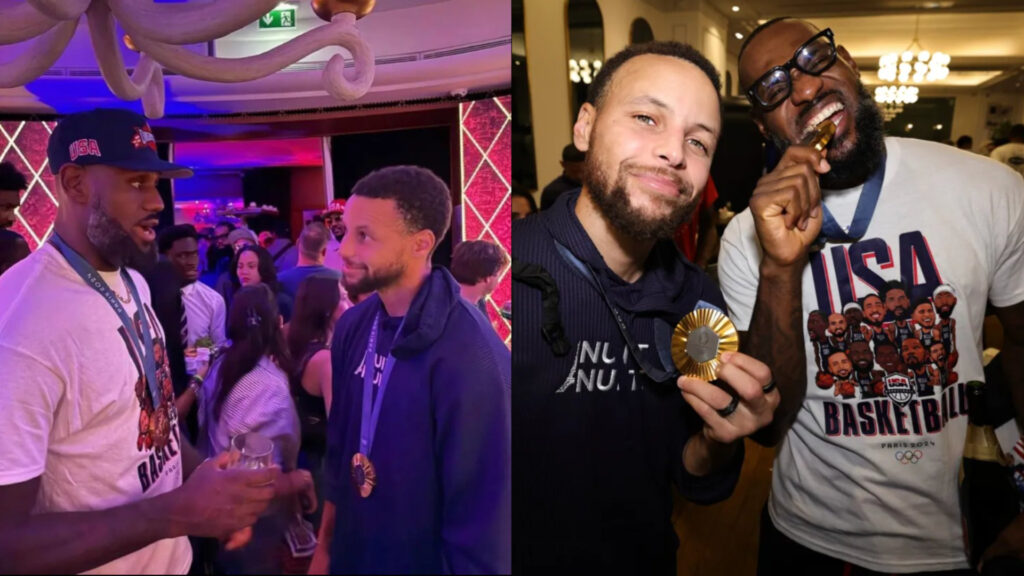 LeBron James and Stephen Curry party