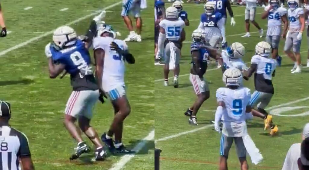 Malik Nabers punches Lions players, then gets attacked.