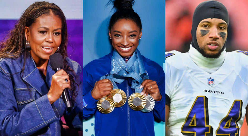 Photos of Michelle Obama, Simone Biles, and Marlon Humphrey