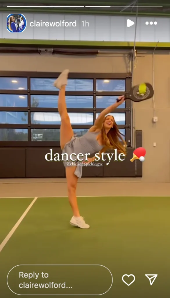 Claire Wolford shows off her new style of pickleball