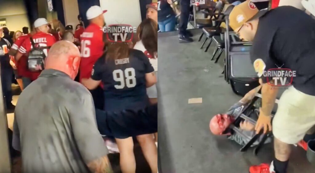 Raiders and 49ers fans fighting in stadium