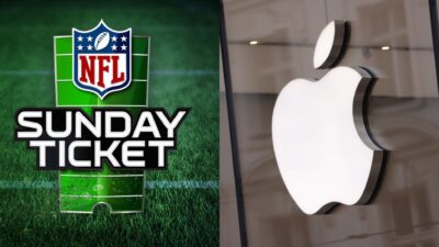 Sunday Ticket logo and Apple TV logo