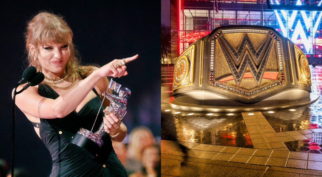 Photos of Taylor Swift and WWE Championship for article on CM Punk