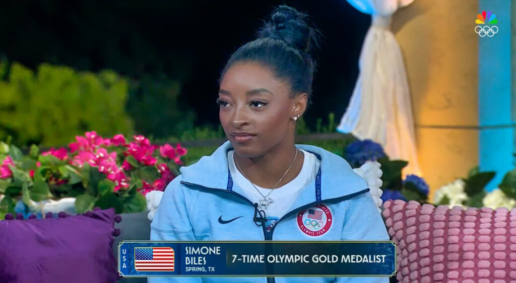 Simone Biles Reveals The Real Reason She's Wearing A Walking Boot During Live Interview With NBC's Mike Tirico