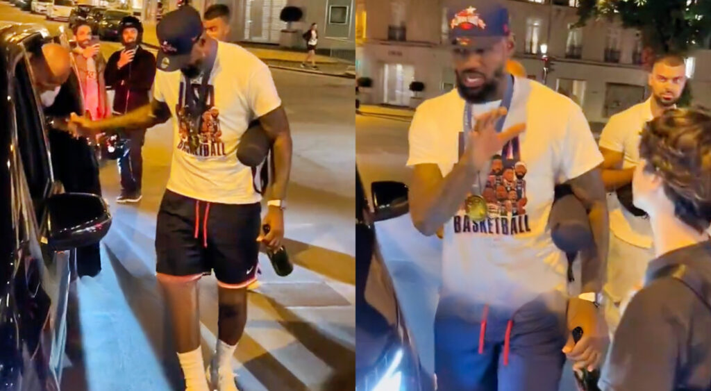 LeBron James exiting a car outside of club at Paris.