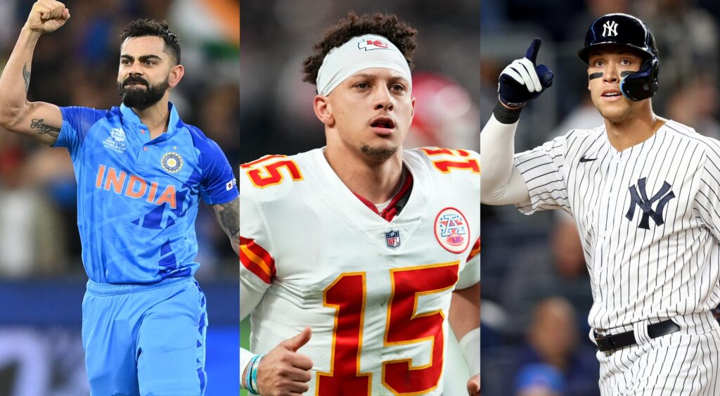 Former Indian Cricket Team Captain Virat Kohli, famous NFL star Patrick Mahomes, and MLB's top player Aaron Judge