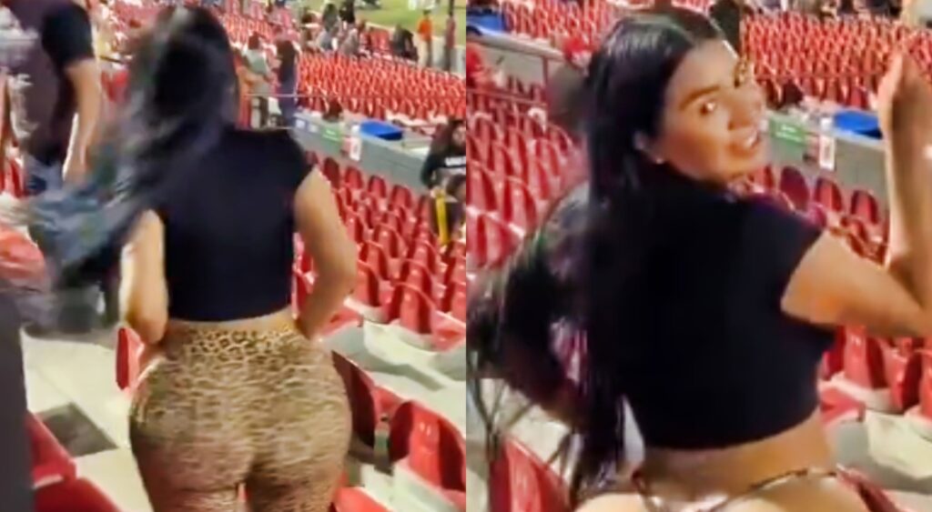 Woman twerking at baseball game