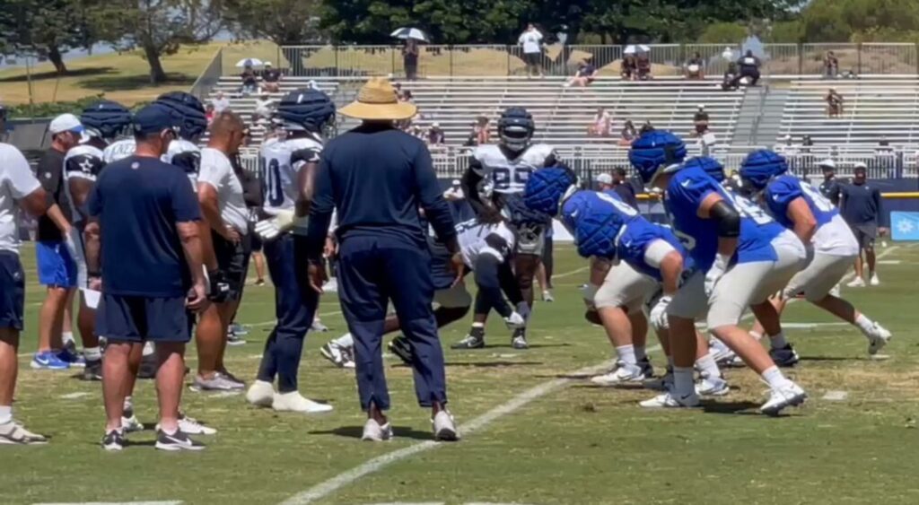 Albert Huggins' Dallas Cowboys and Los Angeles Rams practicing.