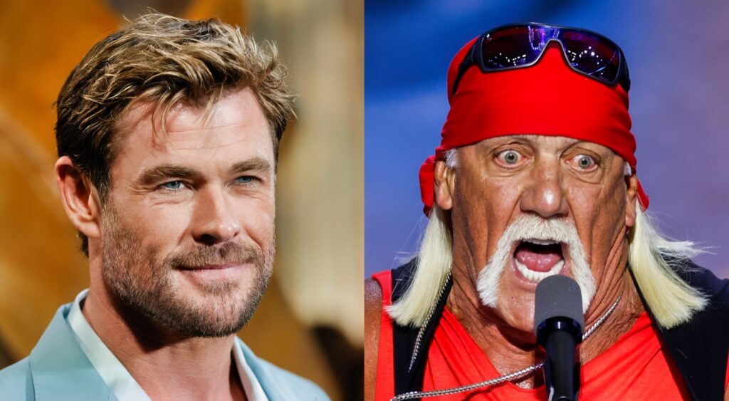 Chris Hemsworth looking on at event (left). Hulk Hogan speaking at RNC (right).