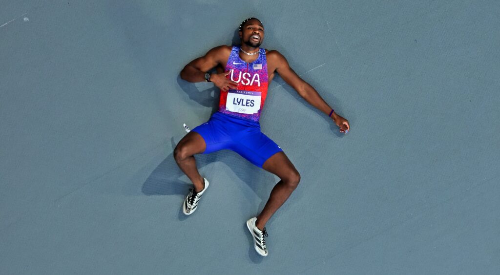 Noah Lyles of USA reacting after a race.