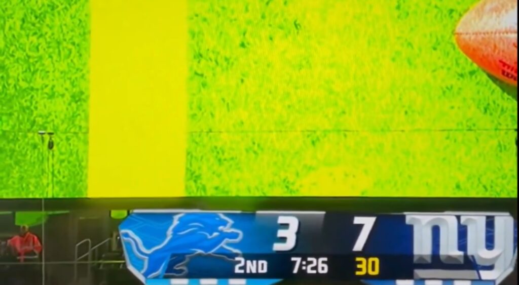 Screenshot of first down technology for Detroit Lions-New York Giants game. The technology will replace the NFL chain gang.