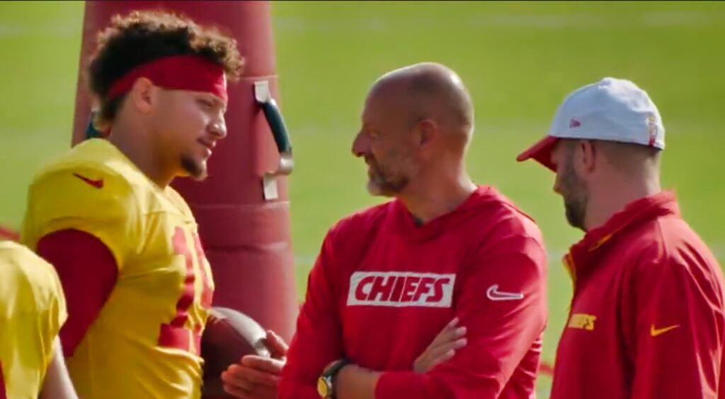 Patrick Mahomes speaking at Kansas City Chiefs practice.