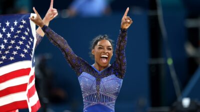 Simone Biles celebrating