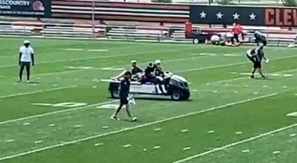 Cleveland Browns star pass rusher Za'Darius Smith being carted off.