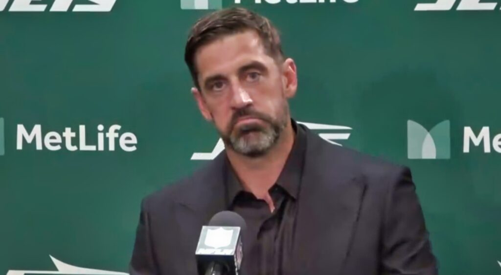 Aaron Rodgers talking to reporters