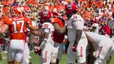 Anthony Belton and Clemson player