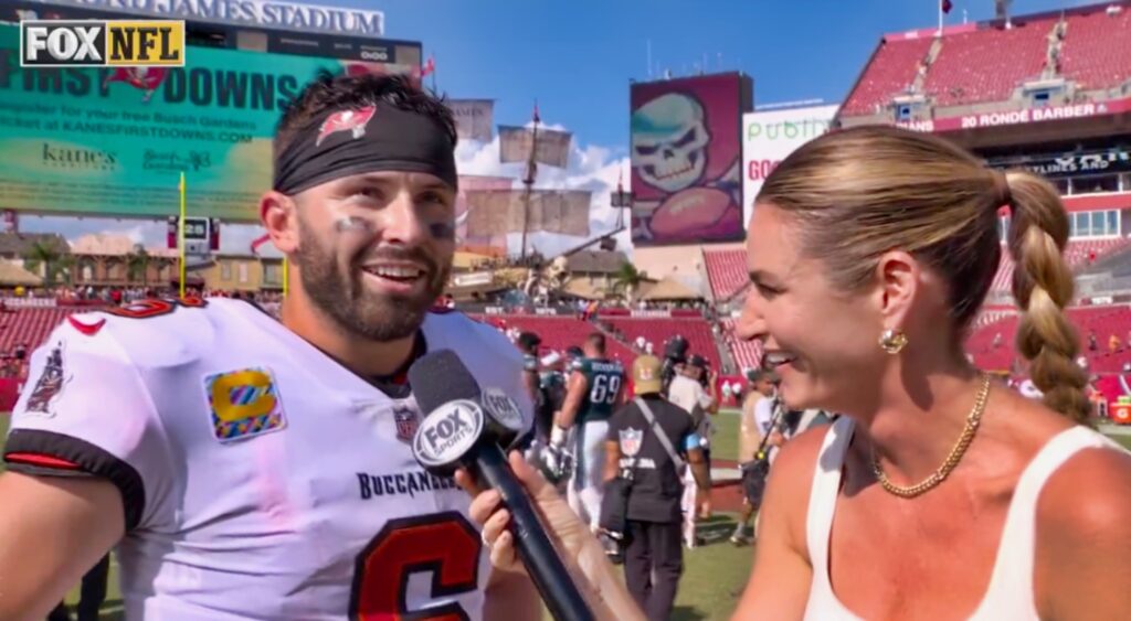 Baker Mayfield talking to Erin Andrews