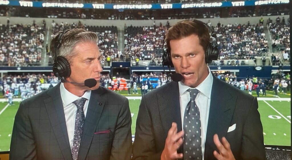 Tom Brady during a FOX NFL broadcast.