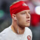 Christian McCaffrey of the San Francisco 49ers warms-up.