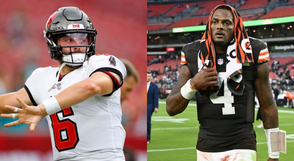 Deshaun Watson and Baker Mayfield in uniform