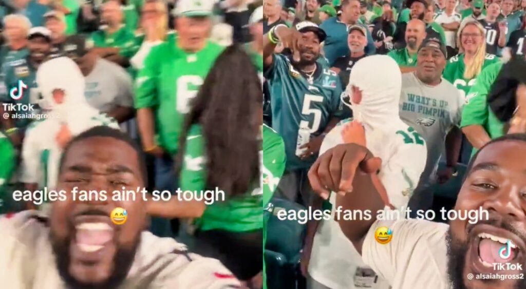 Falcons fan yelling at Eagles fans