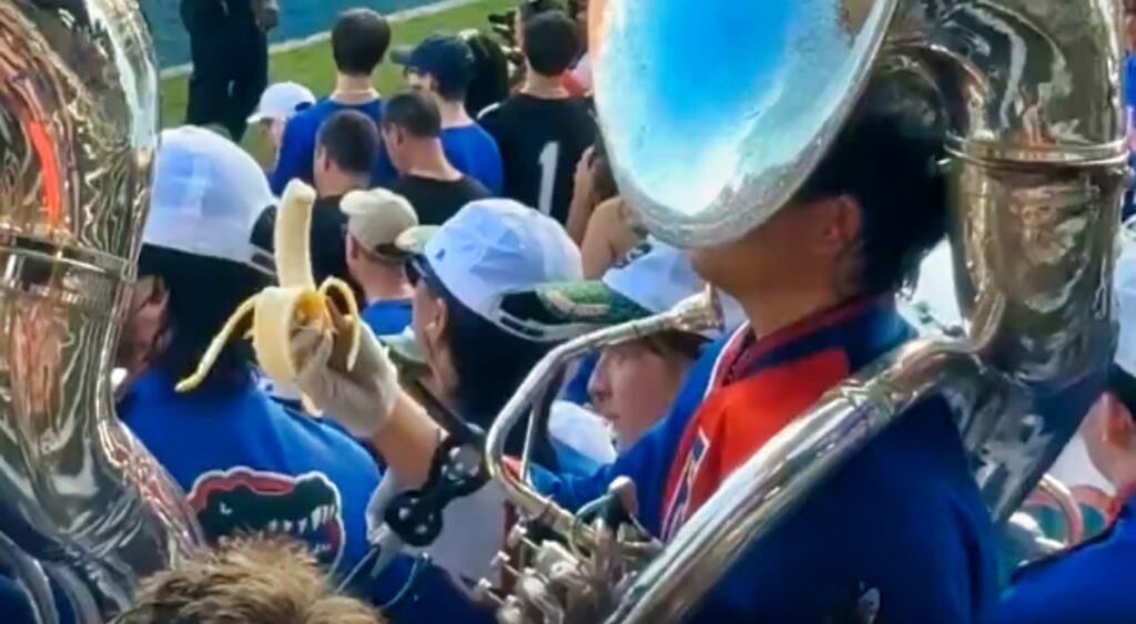 Florida Gators band member in stands