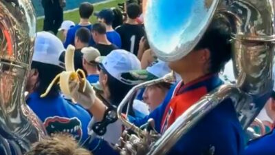 Florida Gators band member in stands