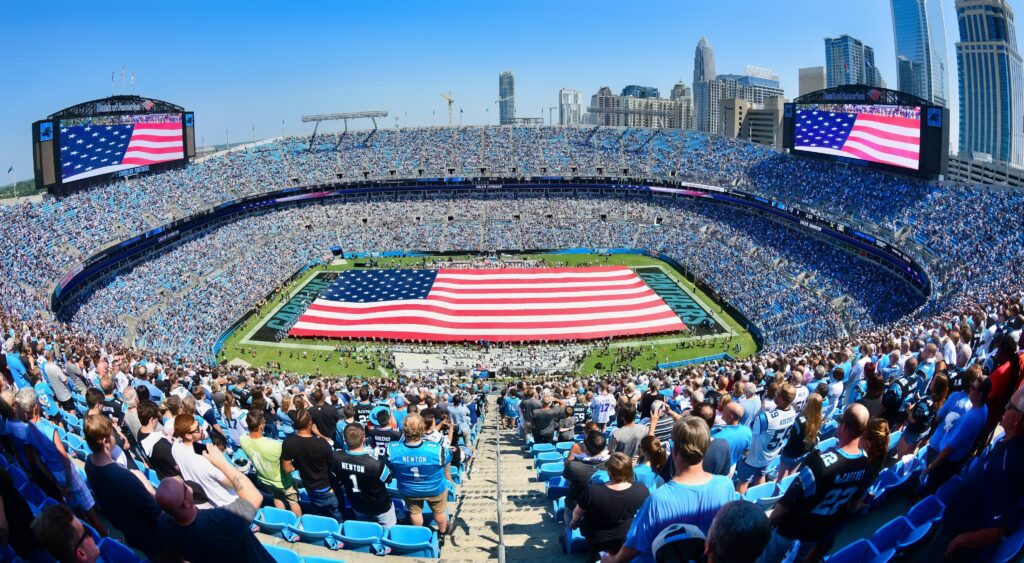 USA flag at the Carolina Panthers' home stadium.