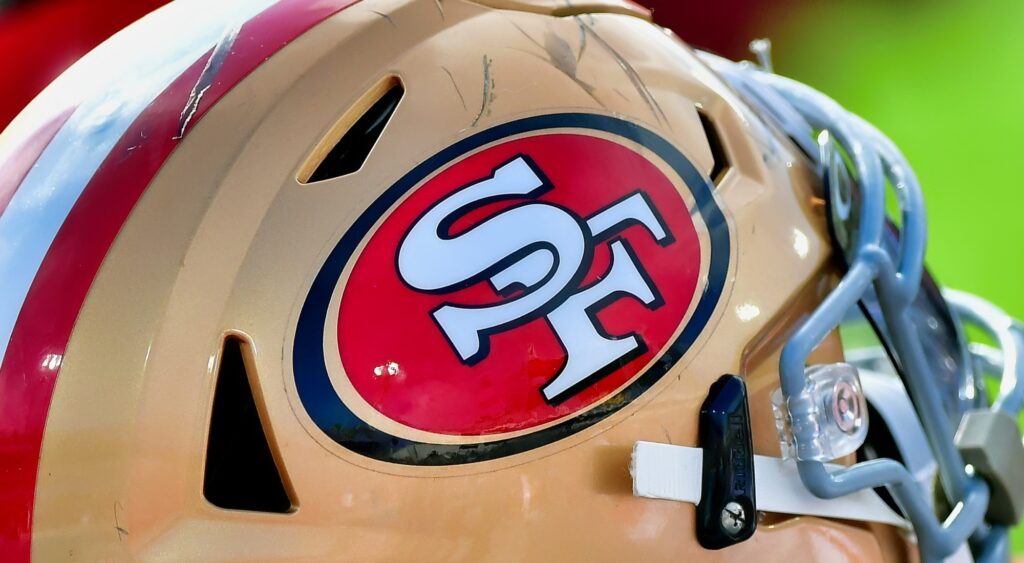 San Francisco 49ers helmet. 49ers are targeting Jakobi Myers