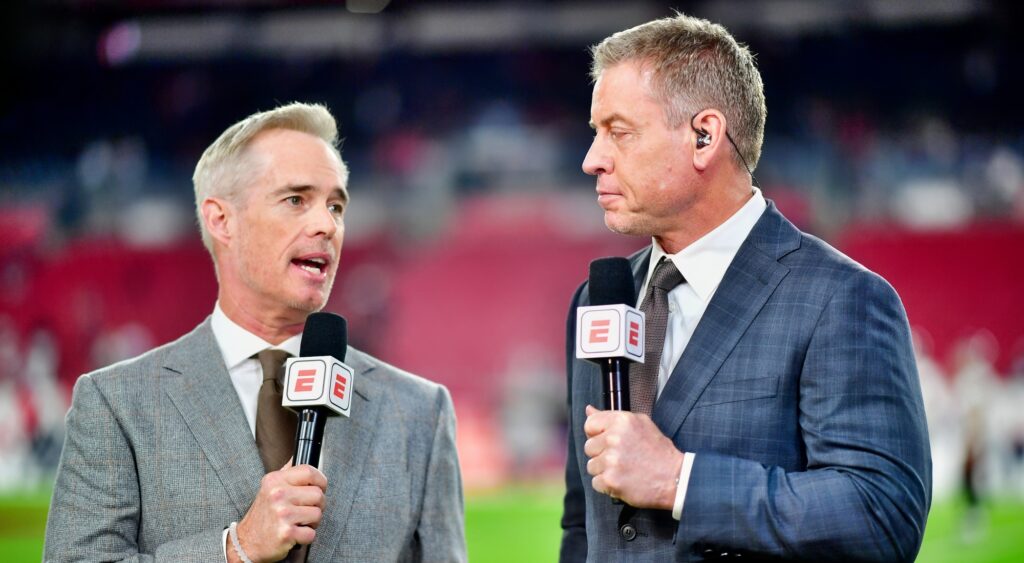 Joe Buck and Troy Aikman speaking on ESPN.