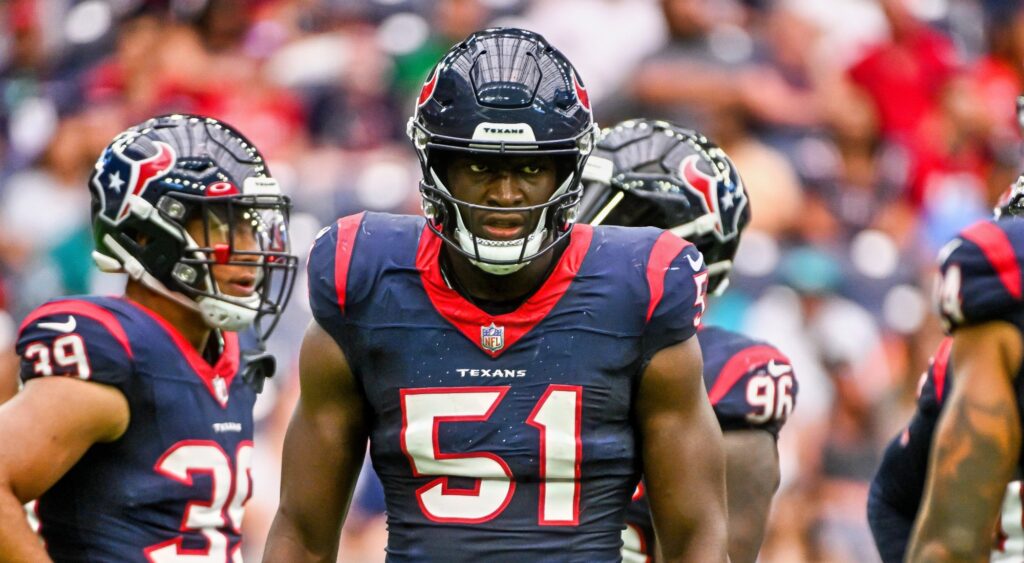 Will Anderson Jr. of Houston Texans looking on. A giant trade proposal has Houston landing Jonathan Allen.