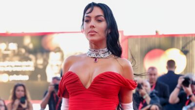 Georgina Rodriguez posing in red dress