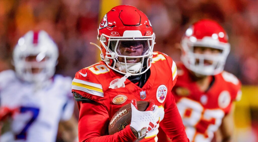 Kadarius Toney of Kansas City Chiefs carrying football.