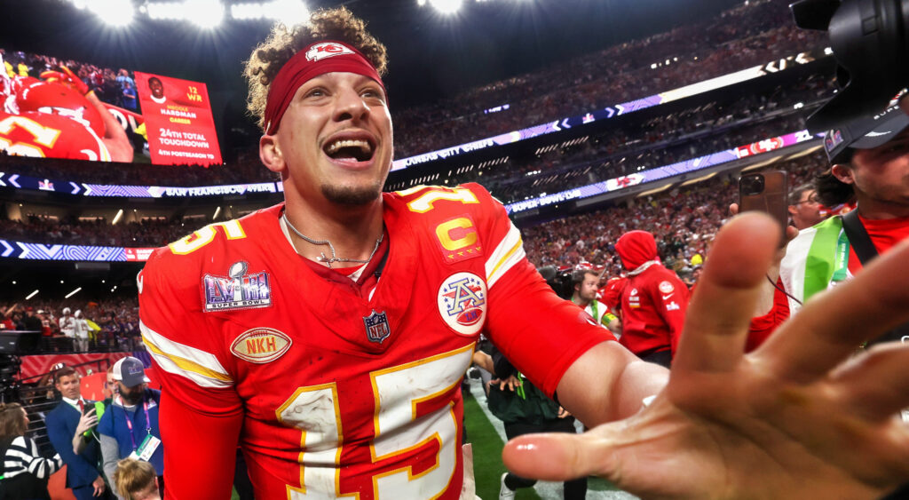 Patrick Mahomes celebrating Super Bowl win