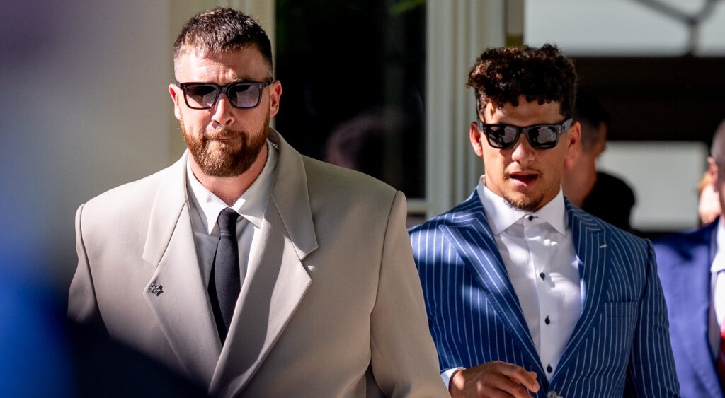 Travis Kelce and Patrick Mahomes in suits