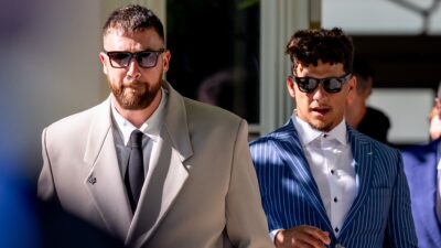 Travis Kelce and Patrick Mahomes in suits