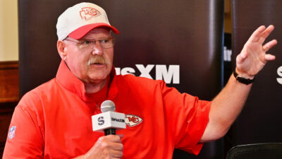 Photo of Andy Reid speaking for article about Najee Harris