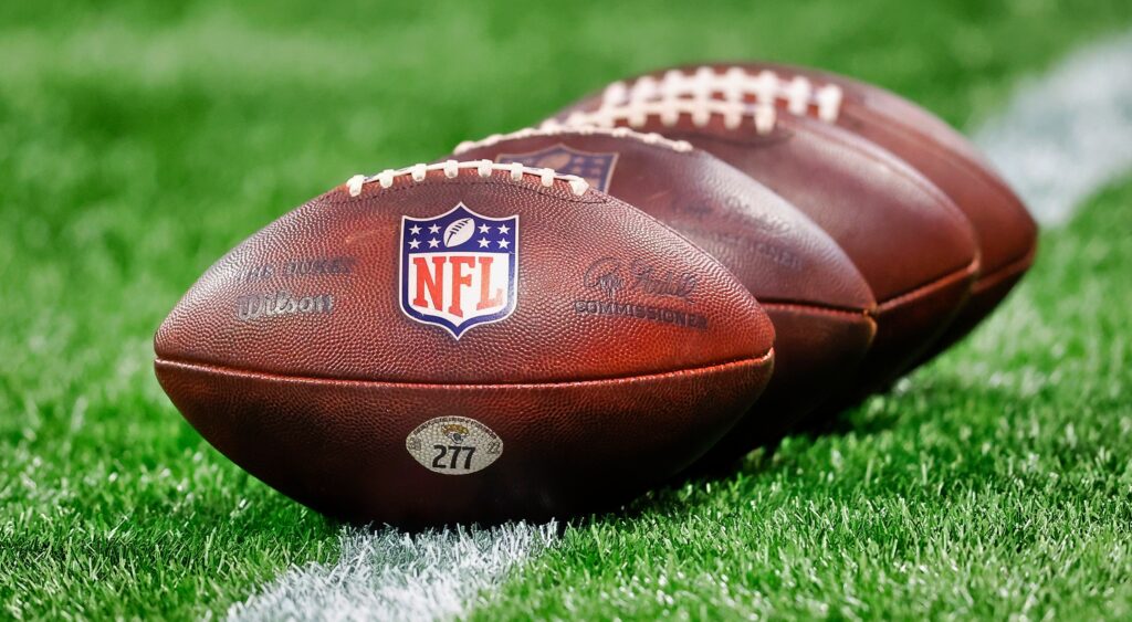 NFL footballs on field where the Cincinnati Bengals play 