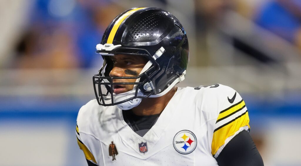 Russell Wilson of Pittsburgh Steelers looking on during game.