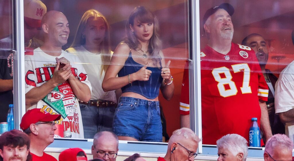 Taylor Swift in her suite at Arrowhead