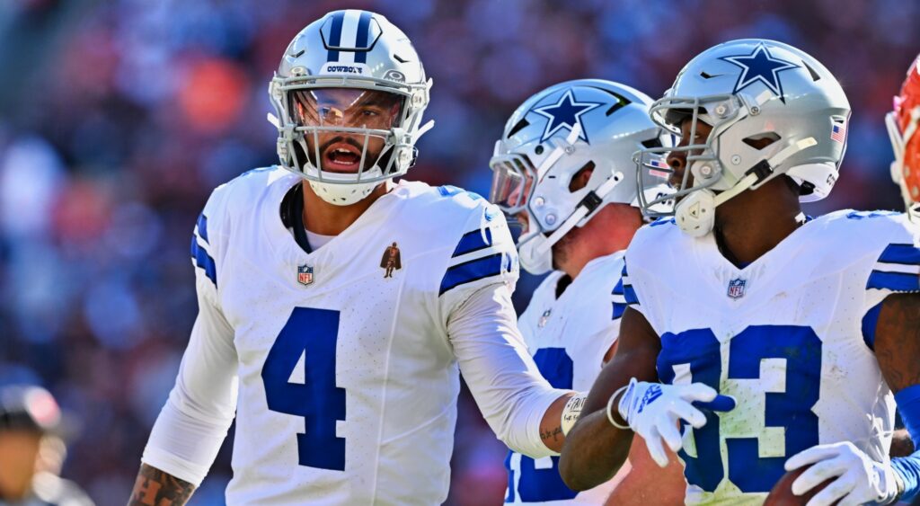 Dak Prescott reacts during game.  This blockbuster trade proposal has the Dallas Cowboys landing Courltand Sutton from the Denver Broncos.