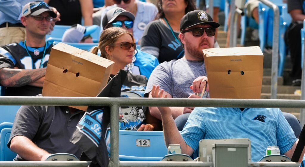 Carolina Panthers fans looking on during game.