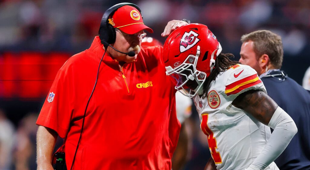 Rashee Rice and Andy Reid on sidelines